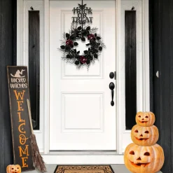 Halloween Wreath-National Tree Company Halloween Metal Wreath Hanger, Black, 'Trick Or Treat', 19 Inches
