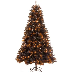 Halloween Christmas Tree-National Tree Company Halloween North Valley Black Spruce Tree With Orange Lights, 6.5 Feet