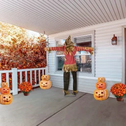 Halloween Animated Decoration-National Tree Company Halloween Pre Lit Animated Spooky Scarecrow, Brown, Sound Activated, Led Lights, Plug In, 76 Inches