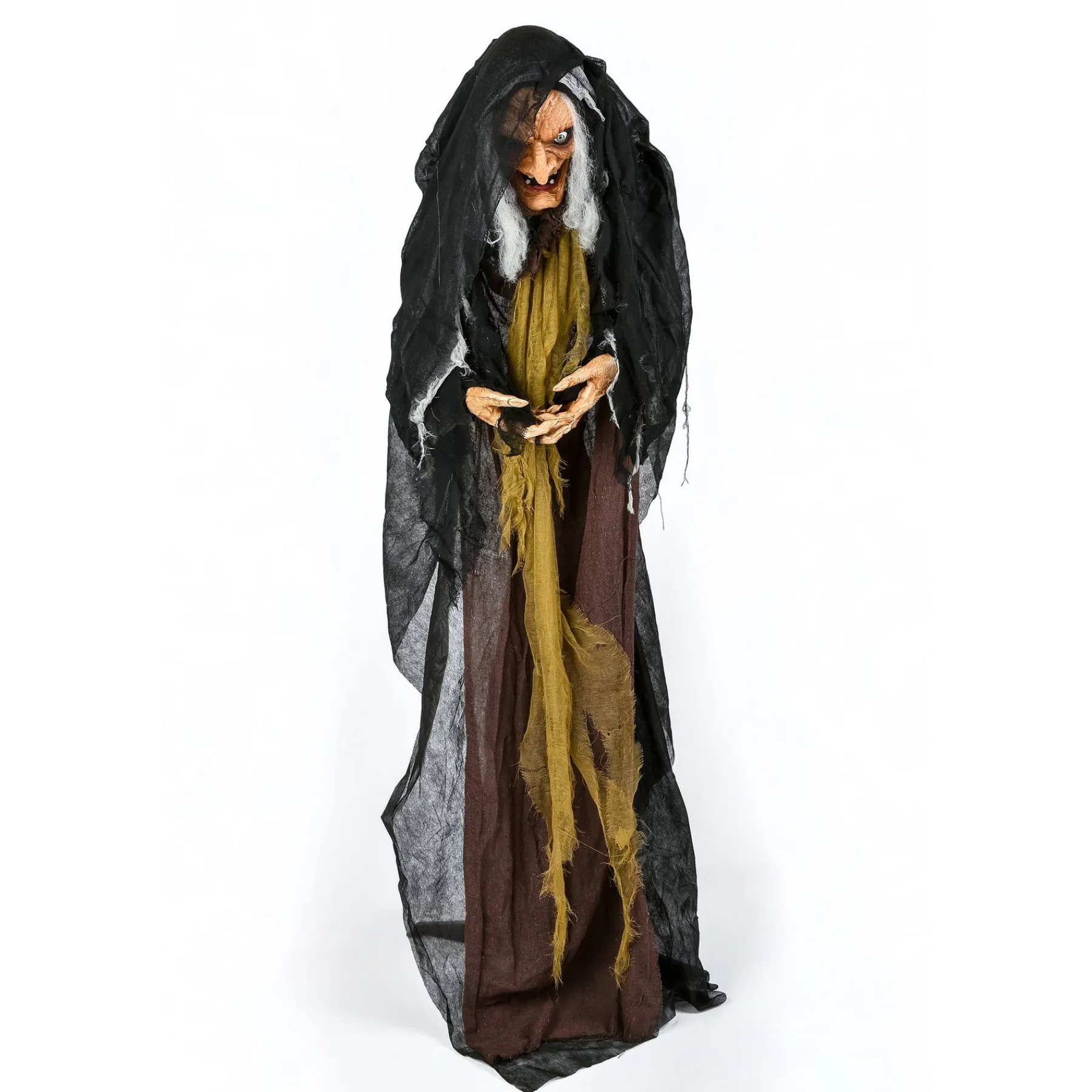 Halloween Animated Decoration-National Tree Company Halloween Pre Lit Animated Scary Old Witch, Brown, Sound Activated, Led Lights, Battery Operated, 63 Inches