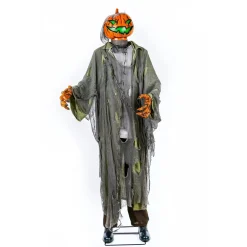 Halloween Animated Decoration-National Tree Company Halloween Pre Lit Animated Pumpkin Zombie, Black, Sound Activated, Led Lights, Plug In, 78 Inches