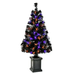 Halloween Christmas Tree-National Tree Company Halloween Pre Lit Artificial Tree Decoration, Black, Fiber Optic, Led Lights, Plug In, 4 Feet
