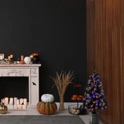 Halloween Christmas Tree-National Tree Company Halloween Pre Lit Artificial Tree Decoration, Black, Fiber Optic, Led Lights, Plug In, 4 Feet