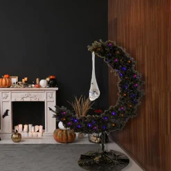 Halloween Christmas Tree-National Tree Company Halloween Pre Lit Artificial Tree Decoration, Black, Moon Shaped, Led Lights, Battery Operated, 6 Feet
