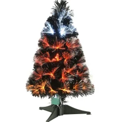 Halloween Christmas Tree-National Tree Company Halloween Pre Lit Artificial Tree Decoration, Black, Fiber Optic, Candy Corn Colored Lights, 3 Feet