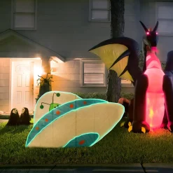 Halloween Outdoor Decoration-National Tree Company Halloween Pre Lit Lawn Decoration, Green, Alien Spaceship, Led Lights, Includes Garden Stakes, 35 Inches