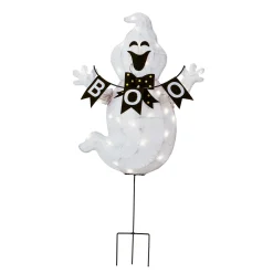 Halloween Outdoor Decoration-National Tree Company Halloween Pre Lit Lawn Decoration, White, Boo Ghost, Led Lights, Plug In, 32 Inches