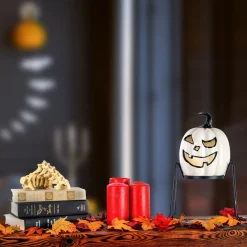 Halloween Table Decoration-National Tree Company Halloween Pre Lit Tabletop Decoration, White, Ghost Pumpkin, Includes Stand, 15 Inches