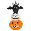 Halloween Table Decoration-National Tree Company Halloween Pre Lit Tabletop Decoration, Orange, Bat Standing On Pumpkins, Led Lights, Battery Operated, 22 Inches