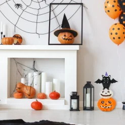 Halloween Table Decoration-National Tree Company Halloween Pre Lit Tabletop Decoration, Orange, Bat Standing On Pumpkins, Led Lights, Battery Operated, 22 Inches