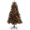 Halloween Christmas Tree-National Tree Company Halloween Pre-Lit Artificial Full Christmas Tree, Black, North Valley Spruce, White Lights, Includes Stand, 4.5 Feet