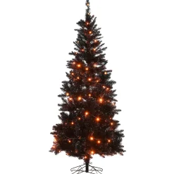Halloween Christmas Tree-National Tree Company Halloween Pre-Lit Artificial Tree, Black, Evergreen, Led Lights, Includes Stand, 6 Feet