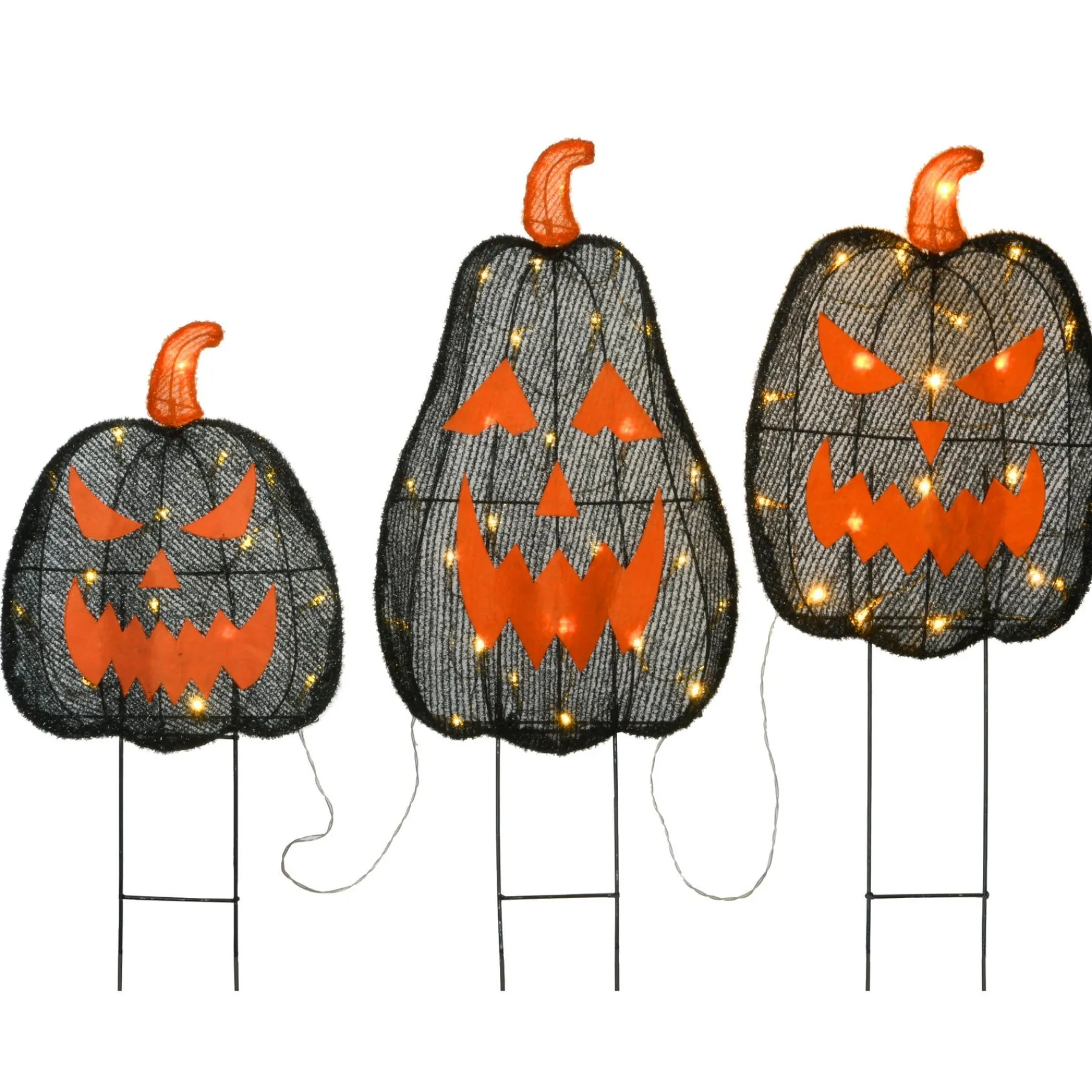 Halloween Outdoor Decoration-National Tree Company Halloween Pre-Lit Menacing Jack O' Lantern Trio, Led Lights, Pack Of 3, 35 Inches