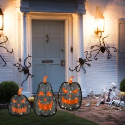 Halloween Outdoor Decoration-National Tree Company Halloween Pre-Lit Menacing Jack O' Lantern Trio, Led Lights, Pack Of 3, 35 Inches