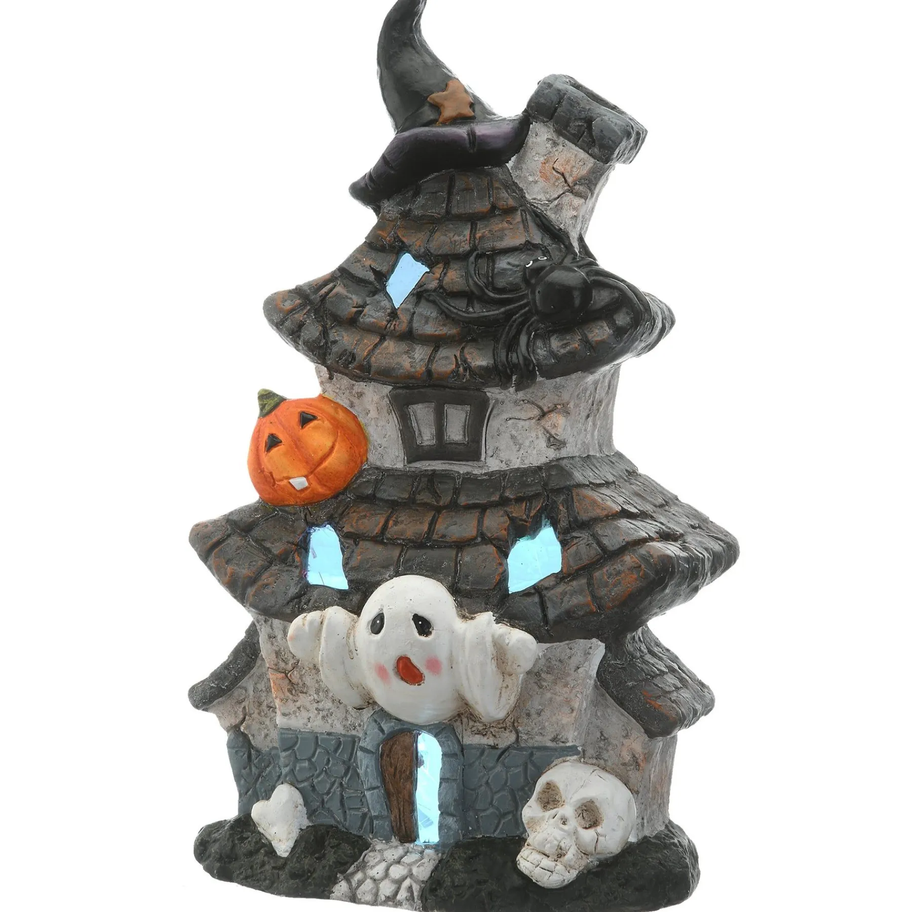 Halloween Table Decoration-National Tree Company Halloween Pre-Lit Multilevel Haunted House Decoration, Led Lights, 18 Inches