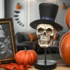 Halloween Table Decoration-National Tree Company Halloween Skull In Top Hat Table Decoration, 12 Inches