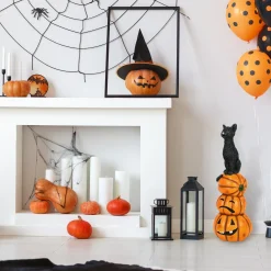 Halloween Table Decoration-National Tree Company Halloween Tabletop Decoration, Black, Black Cat With Pumpkin Stack, 32 Inches