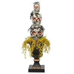 Halloween Table Decoration-National Tree Company Halloween Tabletop Decoration, Black, Skull Tower, Decorated With Spiders, Includes Black Urn, 32 Inches