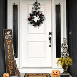 Halloween Table Decoration-National Tree Company Halloween Tabletop Decoration, Black, Skull Tower, Decorated With Spiders, Includes Black Urn, 32 Inches