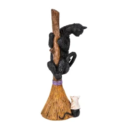 Halloween Table Decoration-National Tree Company Halloween Tabletop Decoration, Black, Black Cat With A Broom, 13 Inches