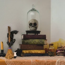 Halloween Table Decoration-National Tree Company Halloween Tabletop Decoration, Black, Black Cat With A Broom, 13 Inches