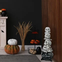 Halloween Table Decoration-National Tree Company Halloween Tabletop Decoration, White, Stacked Skulls In A Cauldron, 38 Inches