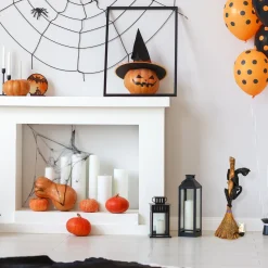 Halloween Table Decoration-National Tree Company Halloween Tabletop Decoration, Black, Black Cat With A Broom, Halloween Collection, 21 Inches