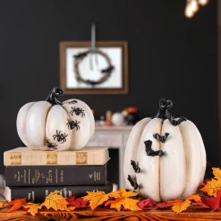 Halloween Table Decoration-National Tree Company Halloween Tabletop Decoration, White, Crawling Bats Pumpkin, 9 Inches