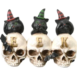 Halloween Table Decoration-National Tree Company Halloween Three Black Cats And Eek Skull Sign Decoration, 5 Inches