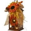 Harvest Accessories-National Tree Company Harvest Lantern With Led Lights, Filled With Sunflower Blooms, Leaves, Pinecones, Berry Clusters, 12 Inches