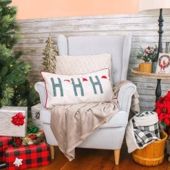 Christmas Textile-National Tree Company Hgtv Ho Ho Ho Pillow With Embroidery