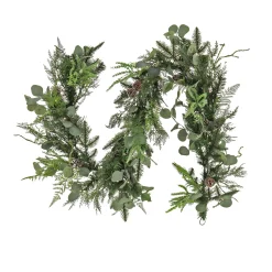 3' To 6' Garland-National Tree Company Hgtv Home Collection, 6Ft Winter Garden Eucalyptus Mixed Tip Garland, 50 Led Lights- Battery Operated With Timer