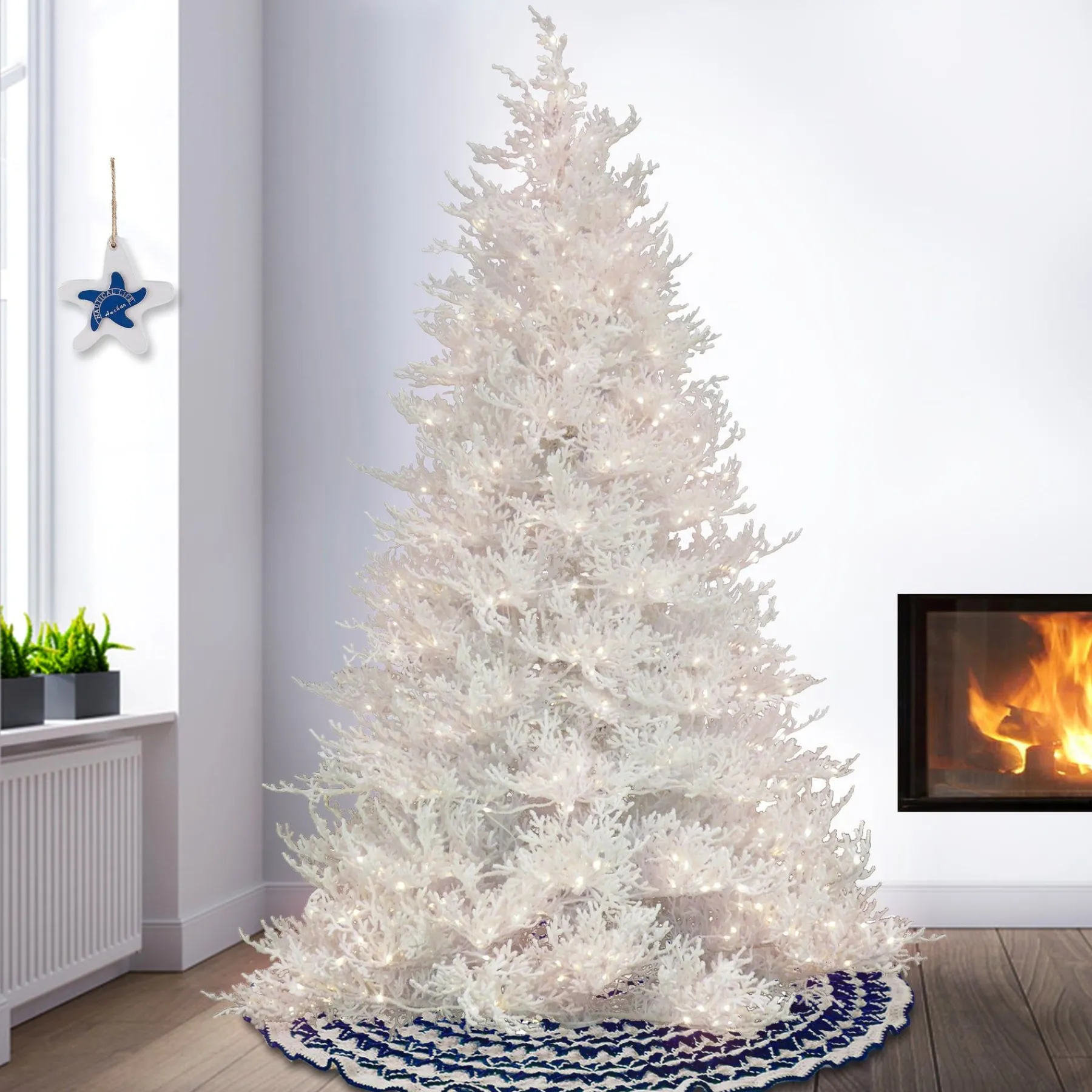 Led-National Tree Company Hgtv Home Collection Pre-Lit Christmas By The Sea Coral Artificial Tree With Artificial Tree Stand Pre-Strung With Warm White Led Lights , Plug In, Hgtv Home Collection, Coral, 9Ft