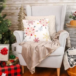 Christmas Textile-National Tree Company Hgtv Home Collection Velvet Snowflake Embroidery Pillow With Polyfill, White, 18 In