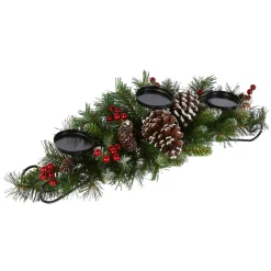 Christmas Greenery-National Tree Company 30In. Frosted Berry Centerpiece And Candle Holder