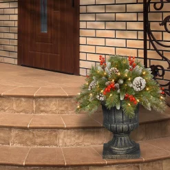 Christmas Greenery-National Tree Company 18In. Frosted Berry Urn Filler With Battery Operated Warm White Led Lights