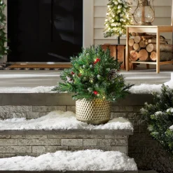 Christmas Greenery-National Tree Company 18In. Frosted Berry Urn Filler With Battery Operated Warm White Led Lights