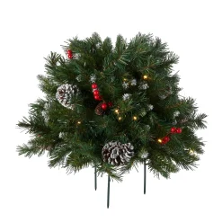 Christmas Greenery-National Tree Company 18In. Frosted Berry Urn Filler With Battery Operated Warm White Led Lights