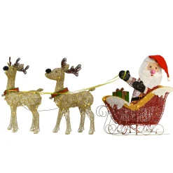 Christmas Outdoor Accessories-National Tree Company 34In. Santa And Reindeer With Clear Lights