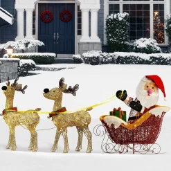 Christmas Outdoor Accessories-National Tree Company 34In. Santa And Reindeer With Clear Lights