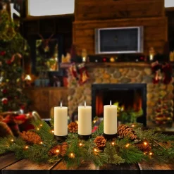 Christmas Greenery-National Tree Company 30In. White Pine Candle Holder Centerpiece With Battery Operated Warm White Led Lights