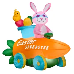 Easter Inflatables-National Tree Company Inflatable Bunny In A Carrot Roadster Decoration, Self Inflating, Plug In, Easter Collection, 54 Inches