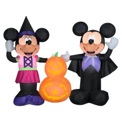 Halloween Inflatable Decoration-National Tree Company Inflatable Decoration, Black, Mickey And Minnie Mouse With Pumpkin, Self Inflating, Plug In, Halloween Collection, 66 Inches