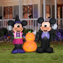 Halloween Inflatable Decoration-National Tree Company Inflatable Decoration, Black, Mickey And Minnie Mouse With Pumpkin, Self Inflating, Plug In, Halloween Collection, 66 Inches