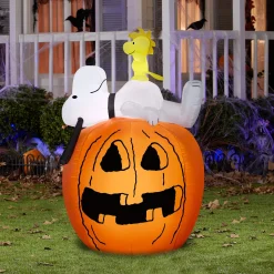 Halloween Inflatable Decoration-National Tree Company Inflatable Decoration, Orange, Snoopy And Woodstock, Self Inflating, Plug In, Halloween Collection, 54 Inches