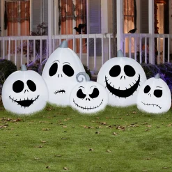 Halloween Inflatable Decoration-National Tree Company Inflatable Decoration, White, Jack Skellington Skulls, Self Inflating, Plug In, Halloween Collection, 90 Inches