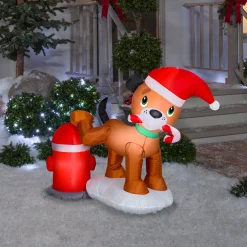 Christmas Inflatable-National Tree Company Inflatable Puppy Dog And Fire Hydrant, Led Lights, Plug In, Christmas Collection, 4 Feet