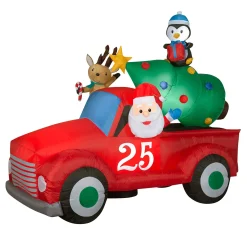 Christmas Inflatable-National Tree Company Inflatable Santa In Vintage Pickup Truck, Led Lights, Plug In, Christmas Collection, 8 Feet
