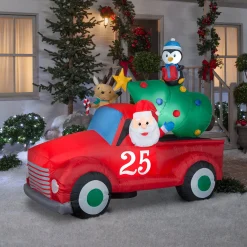 Christmas Inflatable-National Tree Company Inflatable Santa In Vintage Pickup Truck, Led Lights, Plug In, Christmas Collection, 8 Feet