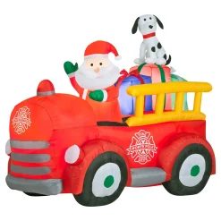 Christmas Inflatable-National Tree Company Inflatable Santa In Vintage Firetruck, Led Lights, Plug In, Christmas Collection, 6 Feet
